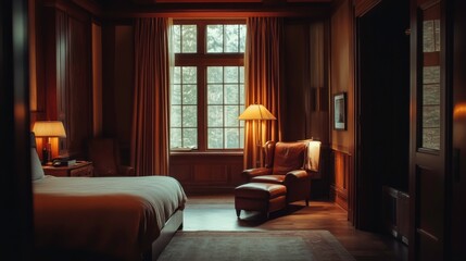 Modern Bedroom with Neutral Decor and Soft Lighting