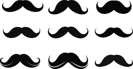 Set of Mustaches, Moustache Silhouette Vector Bundle Design and Collection