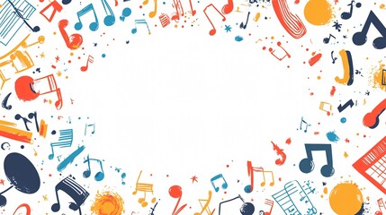 Obraz premium Creative Music Doodle Border on Transparent Background Wide Angle