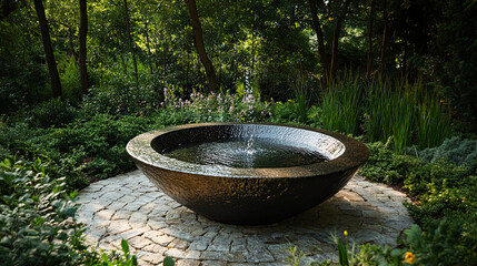 Serene Outdoor Water Feature Surrounded by Lush Greenery