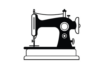 Sewing Machine Silhouette, Sewing Machine Old Retro Vintage Icon Vector Illustration Design and Craft