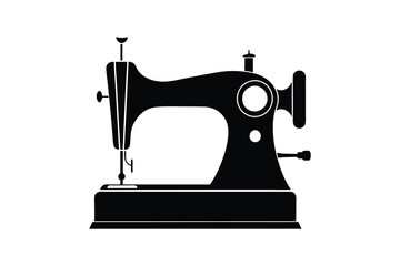Sewing Machine Silhouette, Sewing Machine Old Retro Vintage Icon Vector Illustration Design and Craft