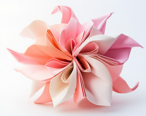 Fototapeta premium Pink and peach paper flower origami on white background