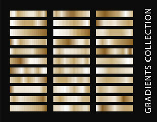 Gold metal gradient collection and gold foil texture set. Shiny vector sillustration for posters, brochure, invitation, wallpaper, flyers, banners.