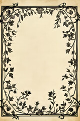 Ornate botanical manuscript border with floral patterns and textured parchment background.