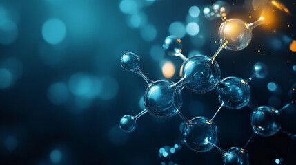 Cluster of spherical molecules in a dreamy teal environment with soft highlights and gentle bokeh lighting
