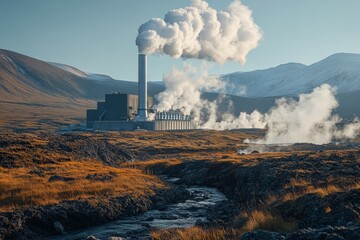 Geothermal Power Plant Generating Steam Energy
