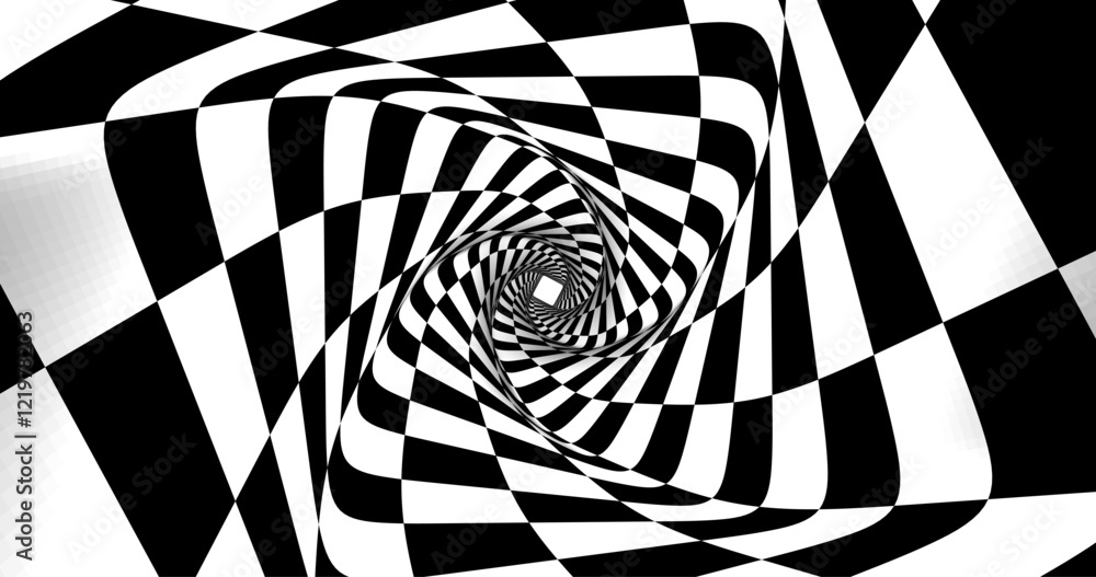 Poster vector black and white striped pattern that creates a 3d optical illusion with curved and distorted 