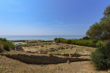 Fototapeta premium Tiberius cave (Grotto of Tiberius) and roman remains of the famous Tiberius villa as well as a paleonthological excavation site in the latin province Sperlonga, Italy