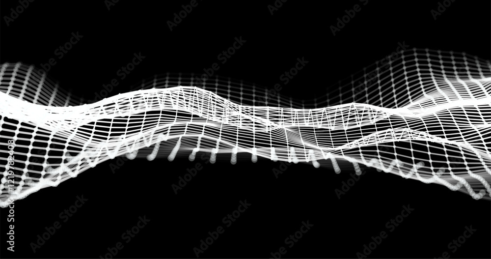 Aufkleber wave pattern vector. 3d black and white abstract digital particles background. technology concept. a