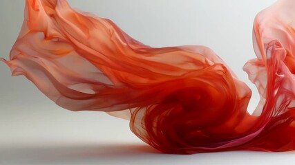 Flying red silk textile flag flag background. Smooth, elegant red satin sways graceful waves folds. isolated white background. Red curtain.