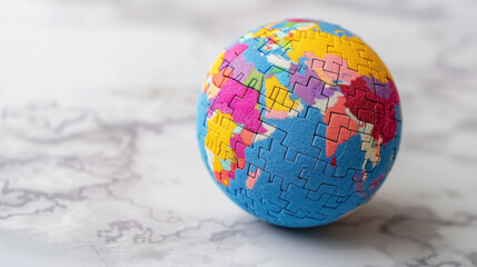 colorful globe puzzle representing world, showcasing vibrant continents and oceans, perfect for educational purposes and decoration