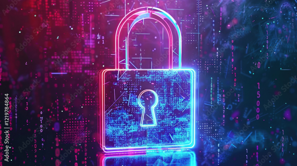 Poster digital padlock symbolizing cybersecurity and data protection