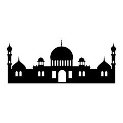 Black Mosque Silhouette with Two Minarets. Ideal for Eid Celebration Decor and Islamic Art. Islamic Mosque icon vector art