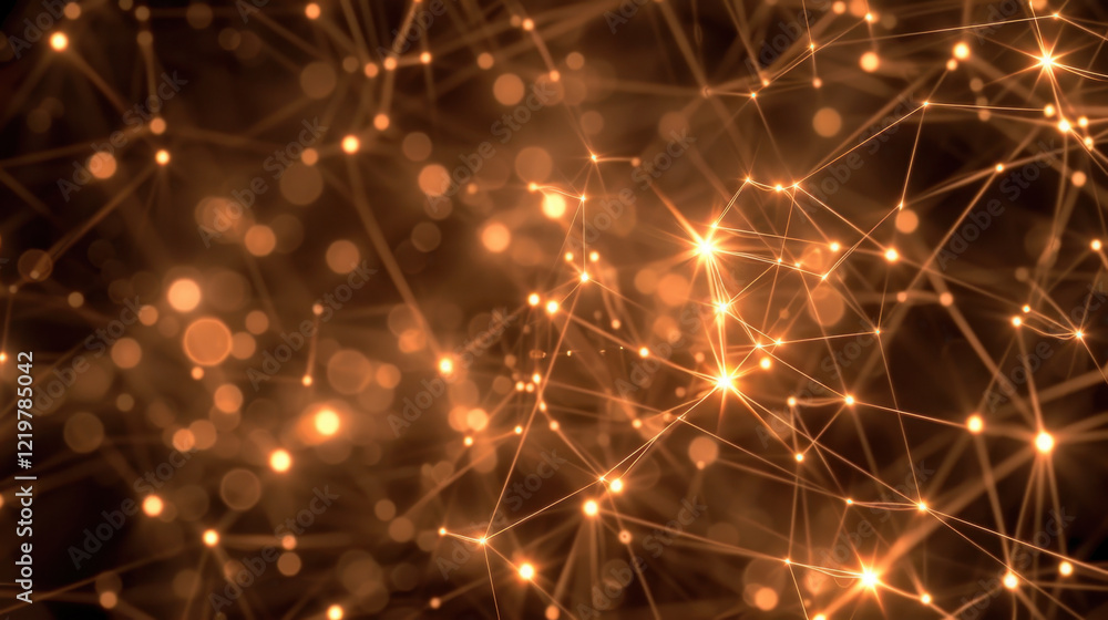 Poster abstract glowing network of interconnected lines and dots, creating warm, golden atmosphere. this ev