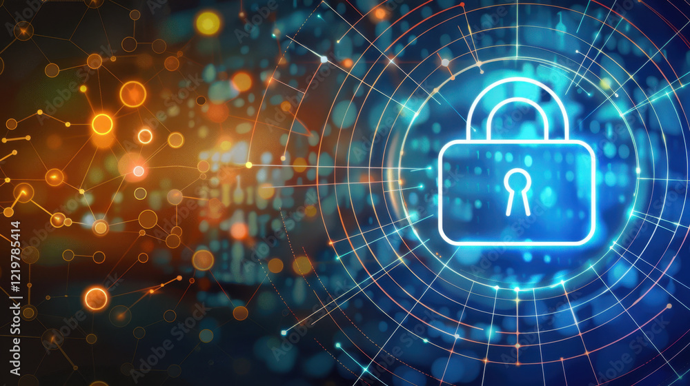 Poster digital lock symbol representing cybersecurity and data protection