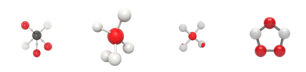 Detailed 3D hydrogen peroxide molecule model on white, cut out collection pack