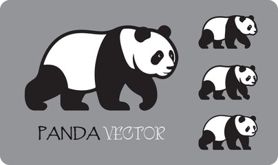 Walking Panda Vector Silhouette Black and White Design with Multiple Poses - EPS File for Creative Projects