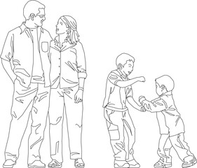vector illustration of a sketch of a happy family silhouette in fashionable fashion enjoying togetherness  1.eps