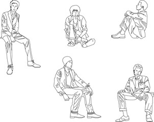 vector illustration of a sketch of a model's silhouette in fashionable fashion taking a photo shoot in a sitting position  