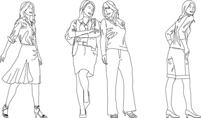 vector illustration of a sketch of a silhouette figure of a student model in branded fashion walking at the mall  