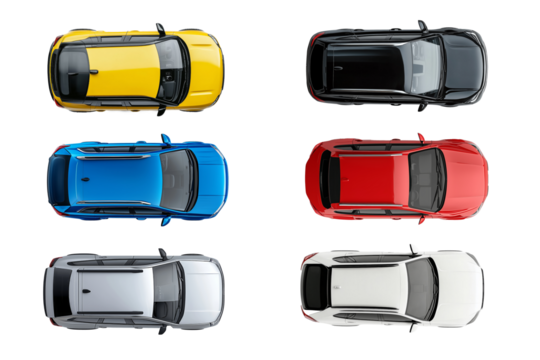 Setof  SUV cars on white background, Top view, png
