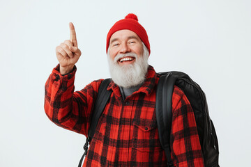 retiree pointing towards something fun