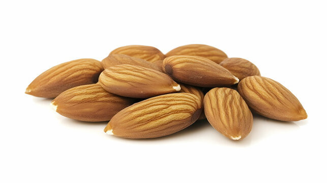 Pile of almonds on white background, healthy snack