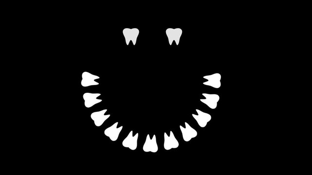 Smile face of teeth, whitening of teeth concept animation video, a pattern of white teeth in a form of smile face emoji
