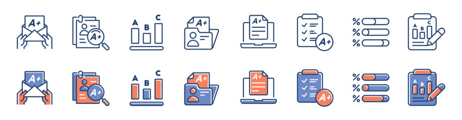 online exam test icon line set education school quiz task evaluation grade score pass questionnaire assessment training signs vector illustration for web and app
