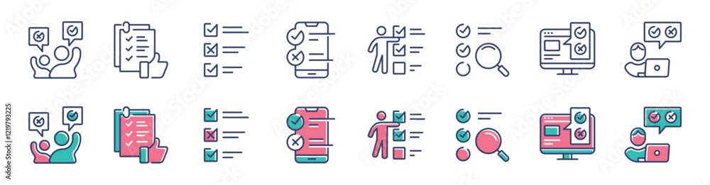 Aufkleber business questionnaire survey icon line set multiple option checklist opinion task feedback review test signs vector illustration