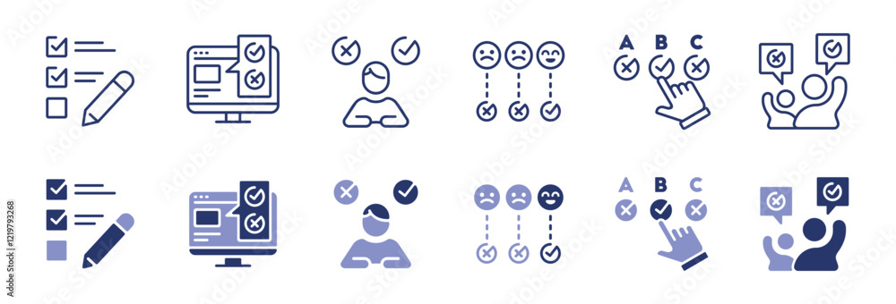 Aufkleber simple questionnaire survey checklist icon line set business opinion feedback evaluation select multiple choice checkmark signs vector illustration for web and app