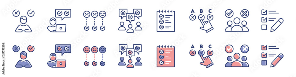 Leinwandbilder online survey icon line set business feedback questionnaire select checklist option review multiple choice vector opinion poll task evaluation signs illustration for web and app