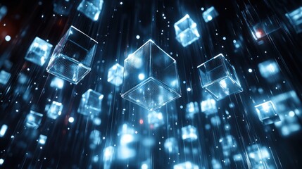 Floating glass cubes abstract.