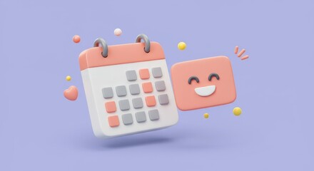 3d Calendar with clock icon on isolated background