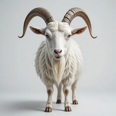 Fototapeta premium Majestic White Goat Portrait: A Stunning 3D Render of a Goat with Large Horns