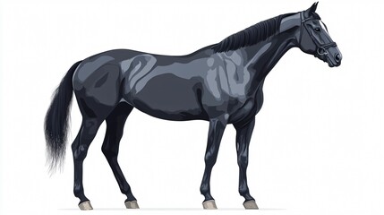 Majestic Black Stallion Horse in Wide Angle Center Shot