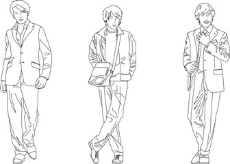 vector illustration sketch of a silhouette figure of a young executive student model in branded fashion walking at the mall