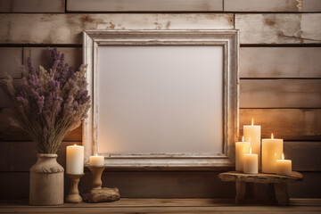 Blank Wooden White Empty Frame with Rustic Farmhouse Decor and Vintage Charm