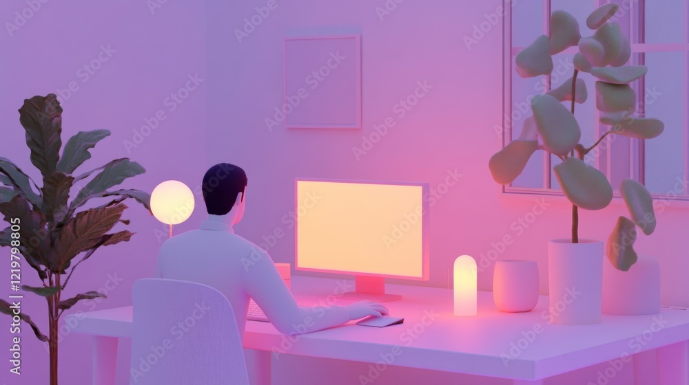 Poster bright scene of an agent assisting customers on computer