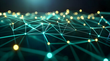 Abstract network connection, glowing nodes, dark background, digital technology concept