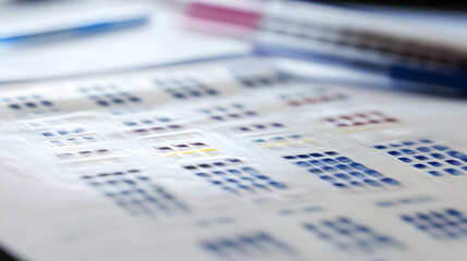 Lab test results chart on desk, closeup view