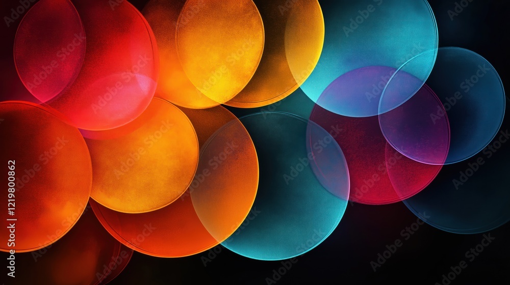 Poster abstract illustration of colorful circles overlapping. vivid hues create dynamic interplay. modern d