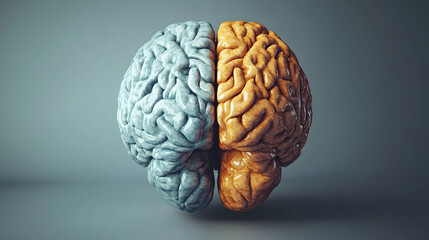 Two-toned human brain, hemispheres, medical study