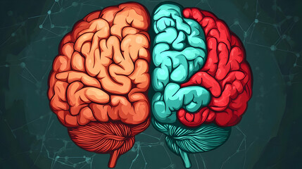 Human brain hemispheres, neural network background, cognitive function illustration, medical education