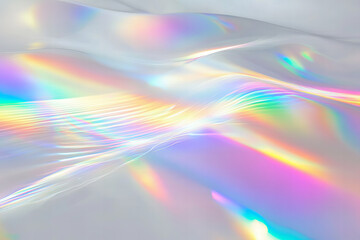 Radiant holographic rainbow light reflection with shimmering pastel tones and ethereal prism effects, ideal for creative backgrounds, digital art, and modern design inspiration