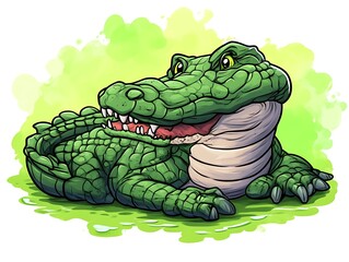 Obraz premium Smiling Alligator Cartoon: A Cheerful, Green Reptile Illustration