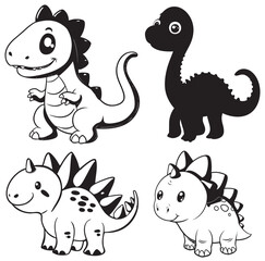 set of funny cartoon animal dinosaur vector 