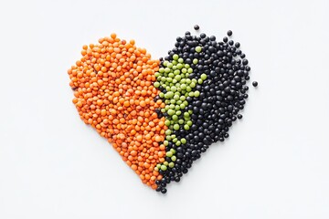 Heart-Shaped Mix of Pulses on White Background with Soft Ambient Lighting for Wellness