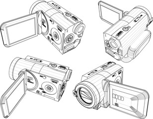 Vector sketch illustration silhouette design of camera video camcorder for taking pictures